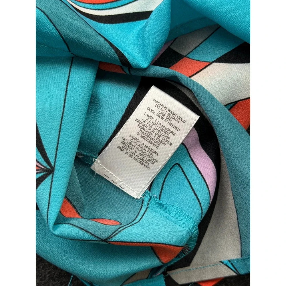 Michael Michael Kors Abstract Geometric Print Button Down Blouse Turquoise L - Picture 9 of 9